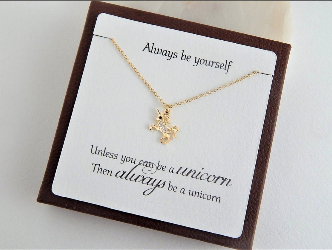 Girls Silver Unicorn Charm 18" Necklace New on "Always Be a Unicorn" Card 