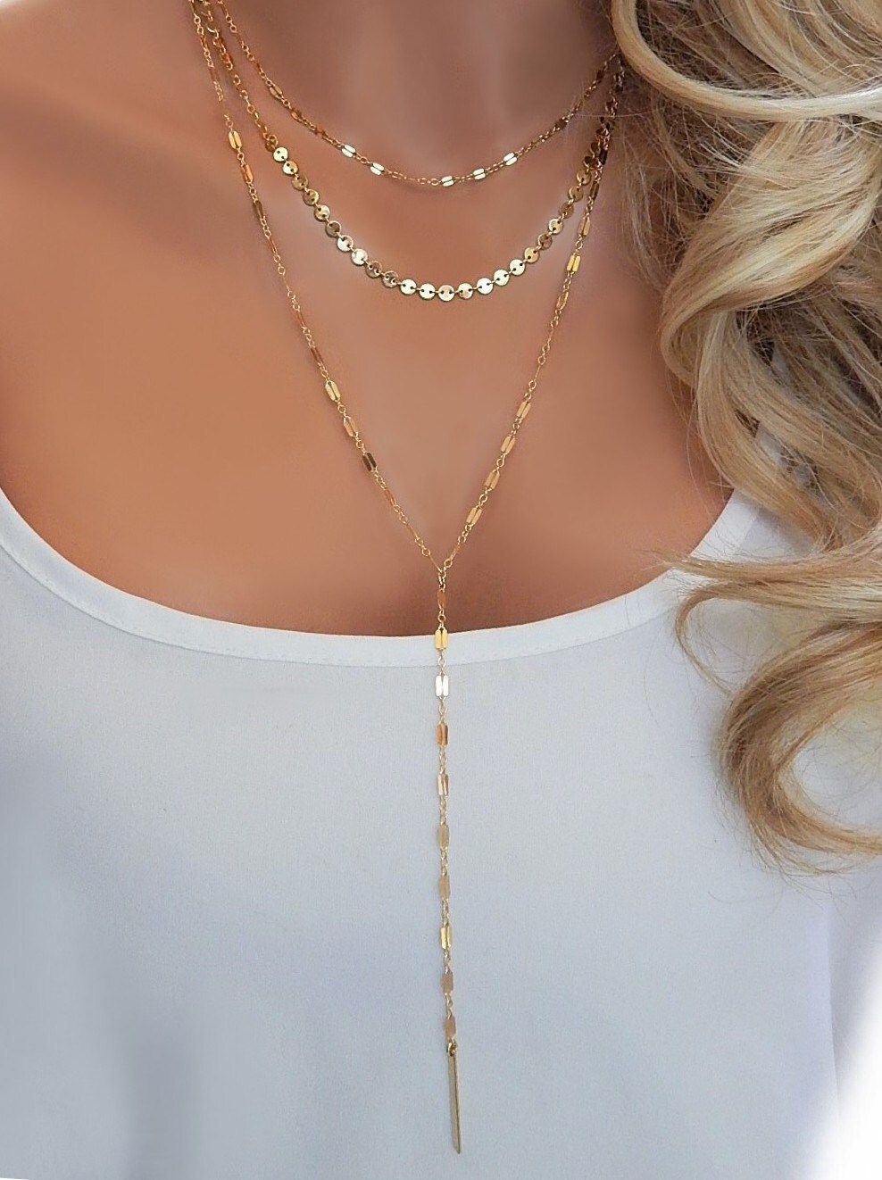 Layered lariat necklace deals