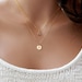 Initial Birthstone Necklace, New Mom Gift for Her, Mothers Day Gift, Bridesmaid Gift, Dainty Layered Personalized Letter, Gold Coin Disc, 