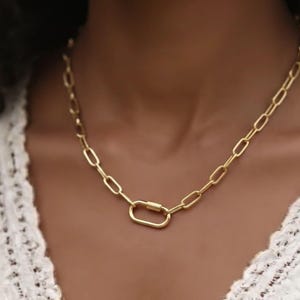 Collar de cadena con clip de papel relleno de oro, soporte para dijes con mosquetón, joyería para combinar imagen 1