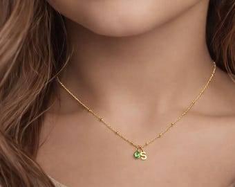 Toddler Birthstone Initial Necklace, Personalized Kids Letter Necklace, Dainty Gold Necklace for Girls, Little Girl Jewelry Gift