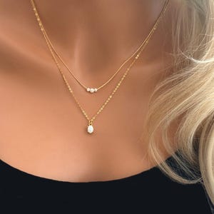 Gold Filled Layered Opal Necklace: Dainty Multi Strand Set