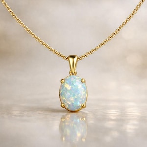 Lab Opal Necklace Gold or Silver, October Birthstone Necklace, Dainty Opal Pendant, Minimalist Jewelry, Layering Necklace Gift for Her