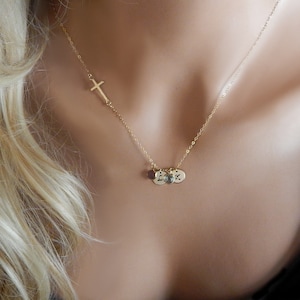 Personalized Initial Sideways Cross Necklace Dainty Faith Layering Gift For Her Minimalist Christian Baptism Confirmation Birthday Everyday