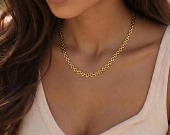 14K Gold Filled Panther Chain Necklace, Minimalist Layering Jewelry, Everyday Bracelet for Women