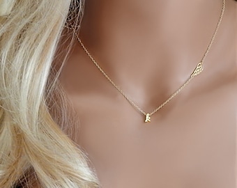 Personalized Initial Angel Wing Necklace: Memorial Keepsake Jewelry