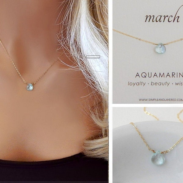 Aquamarine Necklace, March Birthstone, Aquamarine Gemstone, Aquamarine Crystal Birthday Gift for Daughter, Mother, Grandma