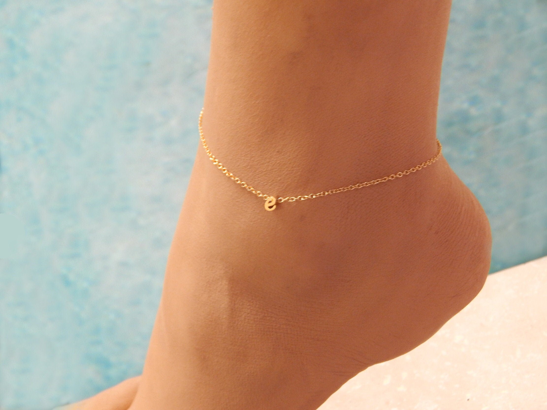 Initial Anklet Gift for Her Dainty Ankle Bracelet Gold | Etsy