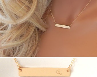 Custom Name Gift for Her • Gold Bar Necklace • Initial Bar • Personalized • Roman Numerals • Valentines Gift for Sister Girlfriend[SB532]