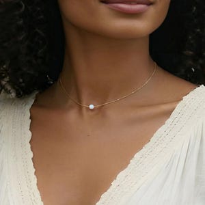 Dainty Opal Necklace 14K Gold Filled, October Birthstone Necklace, Minimalist Opal Jewelry, Gift for Her Gold Necklace image 4