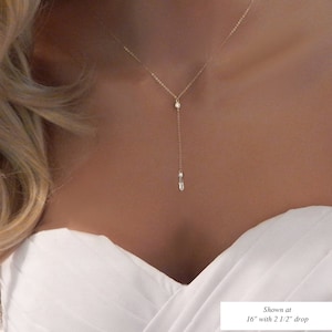 Gold Crystal Wedding Necklace Bridal Party Gifts Bridesmaid Gift Sterling Silver Drop Necklace Jewelry Birthday Gift for Her Anniversary