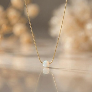 Dainty Opal Necklace 14K Gold Filled, October Birthstone Necklace, Minimalist Opal Jewelry, Gift for Her Gold Necklace image 3
