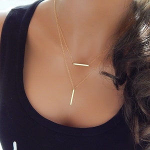 Gold Bar Necklace Multi Strand Gift for Her Double Bar Layering