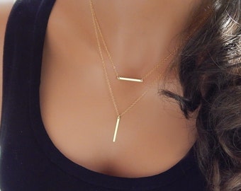 Collana con barra d'oro a strati: pendenti minimalisti in argento sterling