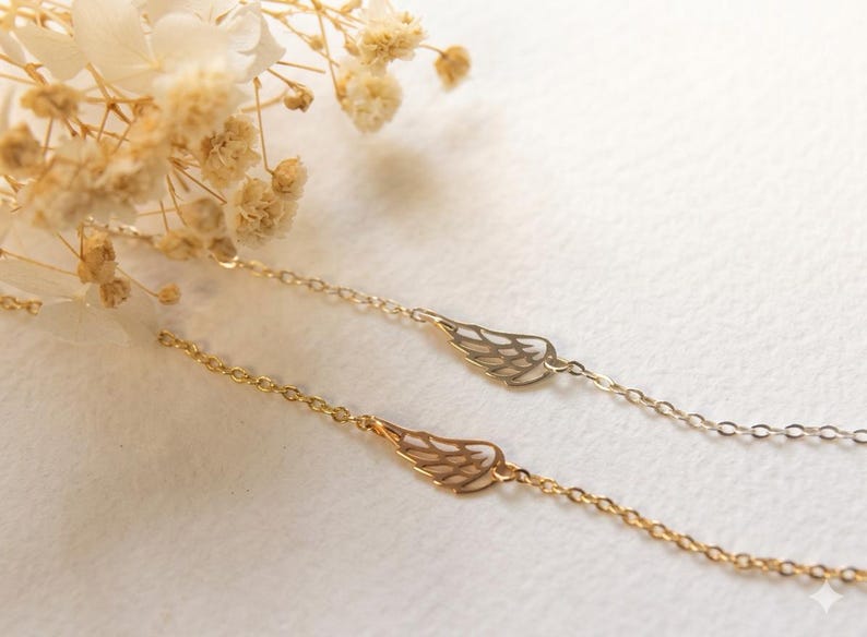 Naszyjnik ze skrzydłami anioła, naszyjnik ze srebra próby 925 z aniołem stróżem, biżuteria pamiątkowa, prezent na znak współczucia dla niej zdjęcie 2