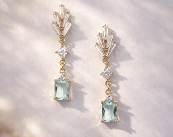Pendientes de cristal azul, pendientes colgantes de novia, pendientes colgantes dorados para boda, regalo de joyería "Algo azul" para la novia
