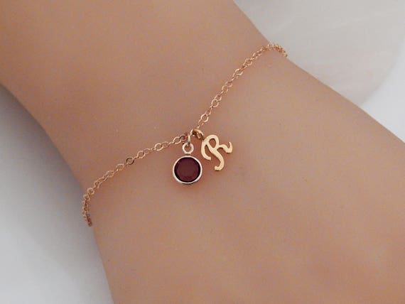 Personalized Initial Birthstone Bracelet Girlfriend Gift Custom