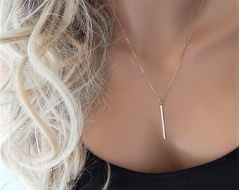 Gold Vertical Bar Necklace Women, Minimal Silver Bar Jewelry, Skinny Long Bar, Layering Jewelry, 14K Gold Filled Necklace Gift for Her