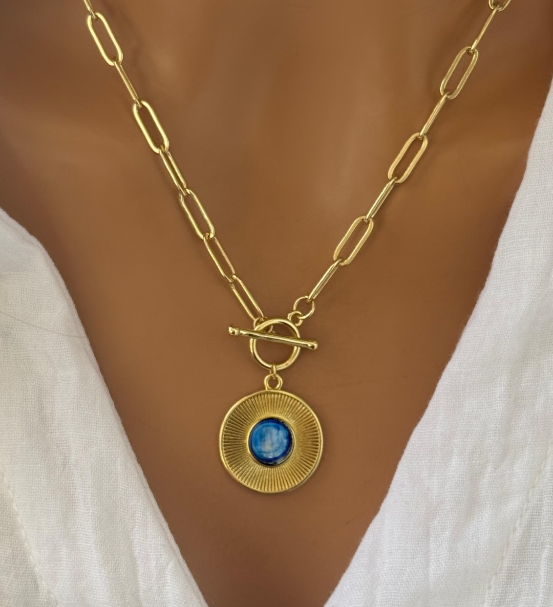 Blue necklace medallion main image 0