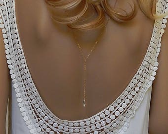 Backdrop Necklace Bridesmaid Gift Diamond Y Necklace • Prom Necklace • Gold, Rose Gold or Silver • Diamond Lariat