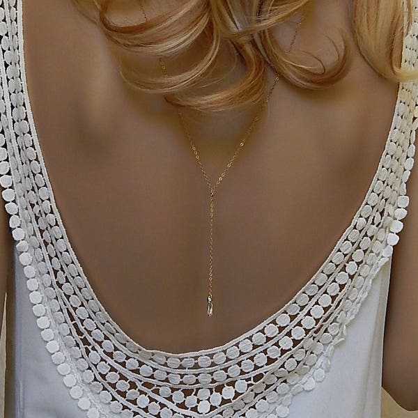 Backdrop Necklace Bridesmaid Gift Diamond Y Necklace • Prom Necklace • Gold, Rose Gold or Silver • Diamond Lariat