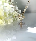 Hammered Cross Necklace Small Pendant Gift for Her Mixed Metal Religious Christian Cross Jewelry for Women