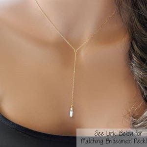 Wedding Back Necklace, Bridal Backdrop Necklace, Low Back Dress Jewelry, CZ Lariat Necklace, Gold Filled Bridal Necklace image 4