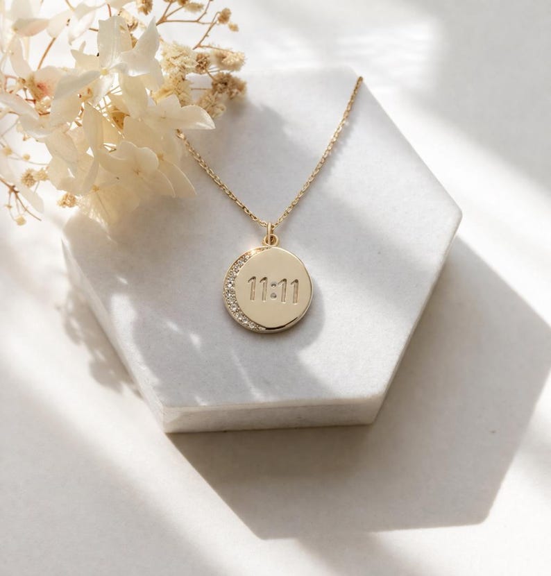 1111 Angel Number Necklace Gold, 11:11 Charm Necklace, Spiritual Jewelry, Manifestation Necklace, Dainty Gold Necklace, Gift for Her image 4