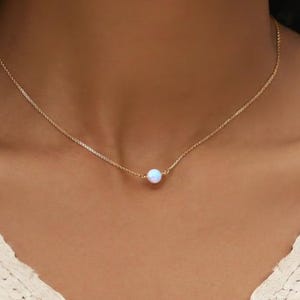 Dainty Opal Necklace 14K Gold Filled, October Birthstone Necklace, Minimalist Opal Jewelry, Gift for Her Gold Necklace image 6