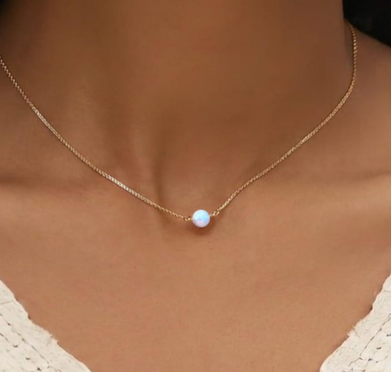 Dainty Opal Necklace 14K Gold Filled, October Birthstone Necklace, Minimalist Opal Jewelry, Gift for Her Gold Necklace image 6