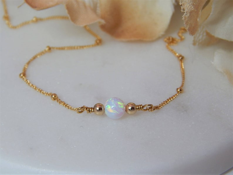 Opal Choker \u2022 White Lab Opal \u2022 Blue Opal Gold or Silver \u2022 October Birthstone \u2022 Gift for Girlfriend \u2022 Dainty Gold Necklace