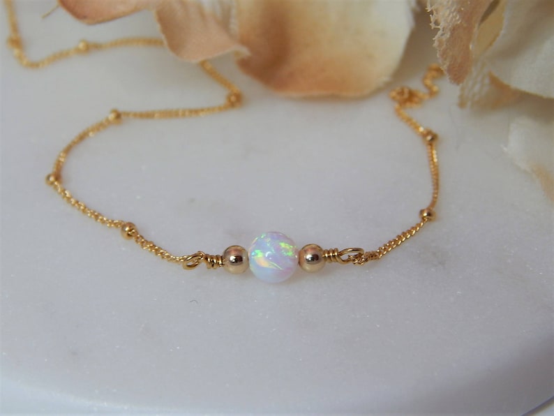 Opal Choker Necklace for Woman, October Birthstone Gift for Girlfriend, Matching Fire Opal Bracelet, Gemstone Jewelry Gift for Her image 5