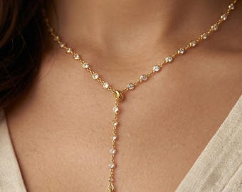 Diamond Y Lariat Necklace – Gold or Silver CZ Bridal Jewelry