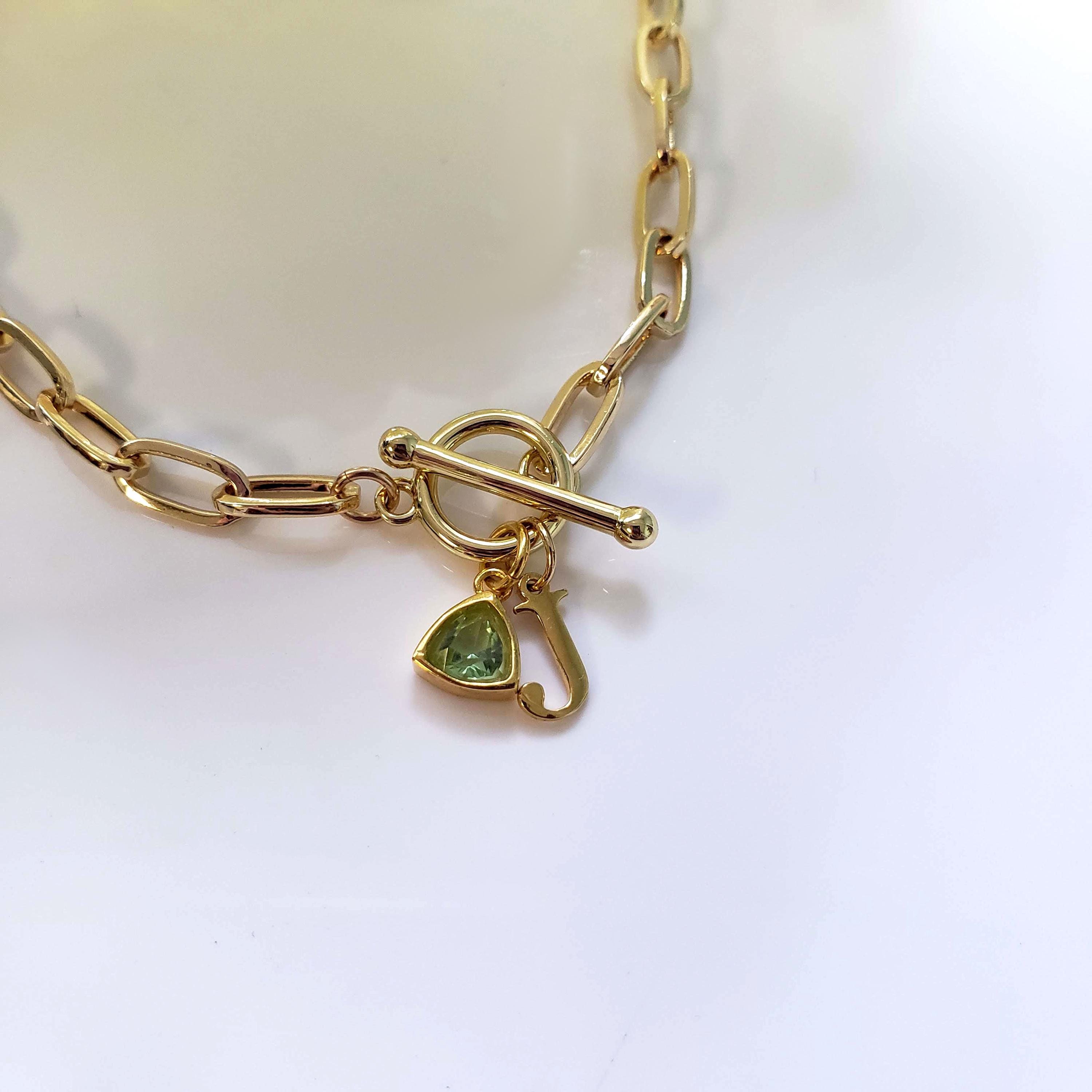 Custom Birthstone Initial Toggle Clasp Necklace for Women, Paperclip Charm Necklace, Personalized Jewelry, Birthday Gift, Gift for Her/Best Friend