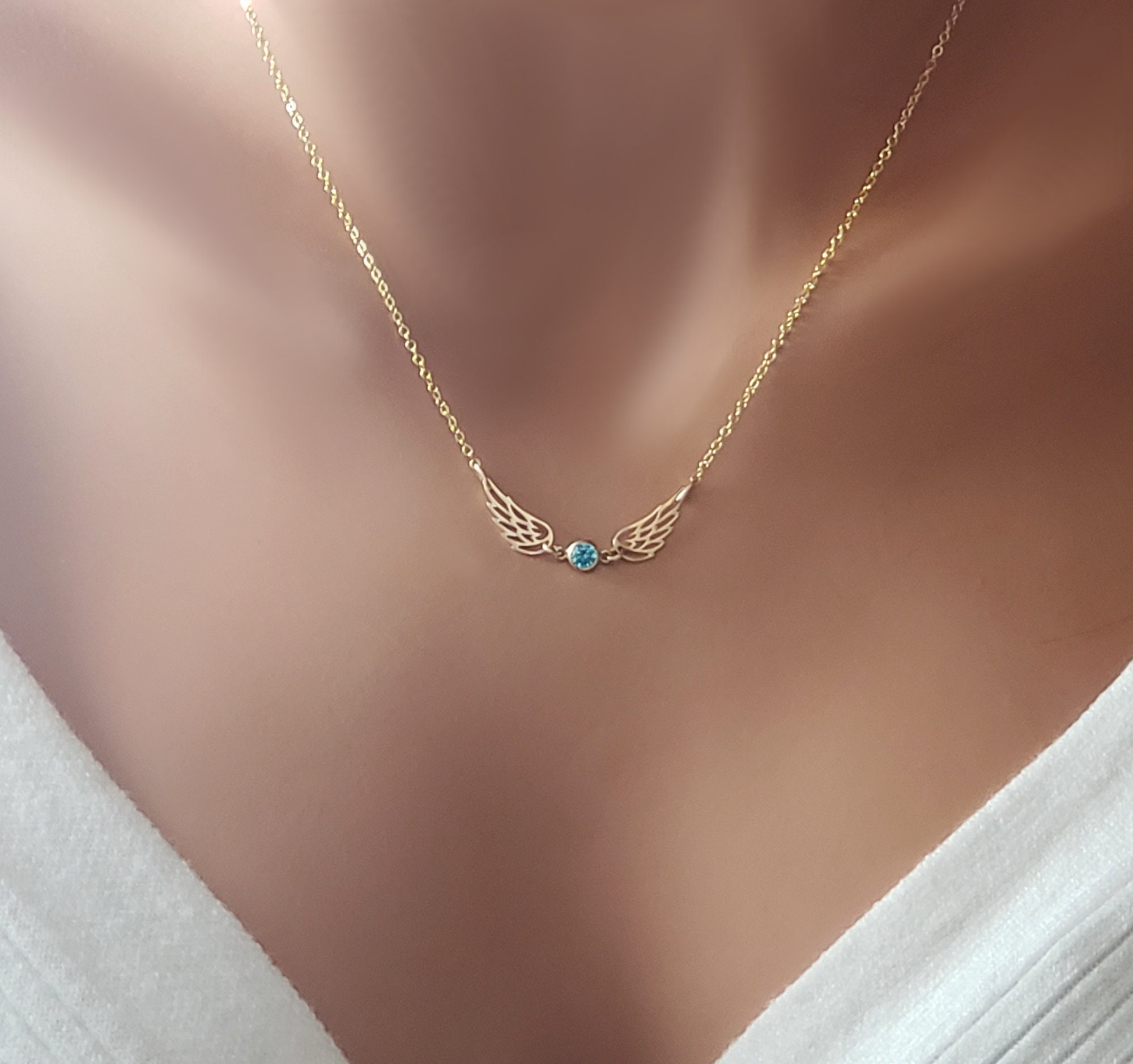 Angel Wing Necklace Custom Double Angel Wing Birthstone Gift