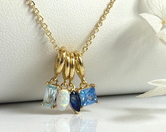 Family Birthstone Necklace: Gold Finish Sterling Silver Charms, Mother's Day Gift