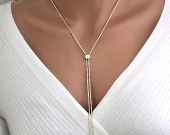 Lariat Necklace, Tennis Necklace Chain Adjustable Diamond Y Necklace for Woman, Gift for Bridesmaid, Dainty Adjustable Zircon Crystal