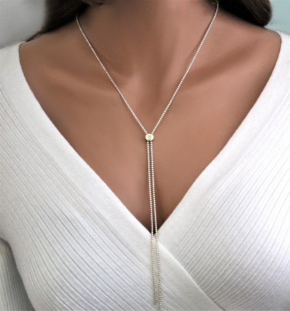 Tennis Chain Lariat Necklace: Adjustable Diamond Y Necklace for Woman