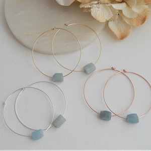 Raw Gemstone Hoop Earrings Natural Rough Stones on Delicate Hoops Handmade Dainty Raw Birthstones Nuggets with Subtle Color Gift for Her