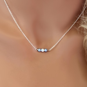 Something Blue Bridal Necklace Pearl and Opal Jewelry for Bridesmaids Dainty Wedding Necklace for Women  Minimalist Classic Blue Gemstone
