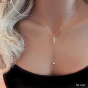 Opal Lariat Necklace, October Birthstone, Woman Opal Necklace,  Sister Gift, Best Friend Necklace, Gemstone Lariat, Opal Jewelry, Rose Gold