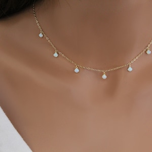 Gold Filled Opal Station Necklace: Dainty Layering Necklace