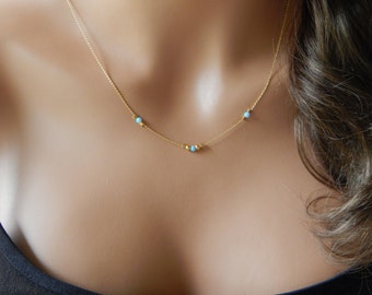 Opal Necklace, Opal Choker, Silver Opal Necklace, Gold Opal Jewelry, Minimal Dainty Necklace, October Birthstone, Christmas Gift for Her