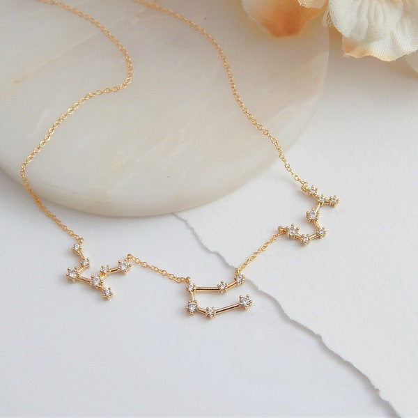 Zodiac Constellation Necklace, Gold Silver Astrology Necklace, Layered Star Sign Charm Necklace, Celestial Jewelry Gift for Her