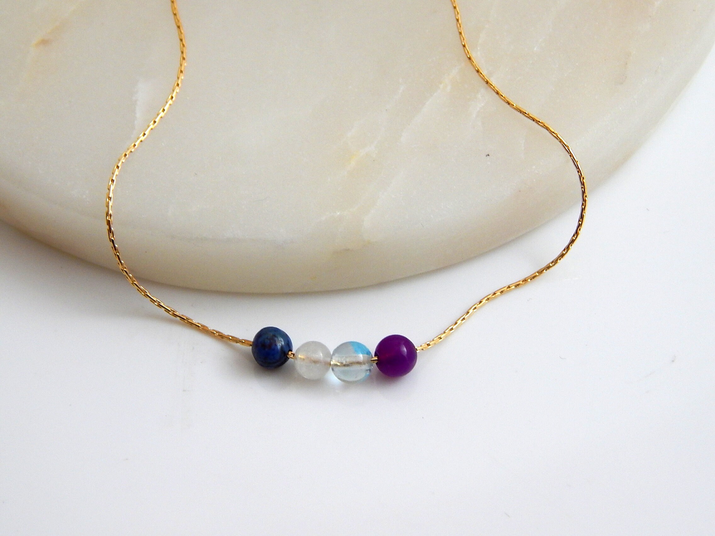 Multiple Birthstone Gemstone Necklace Dainty Gold Necklace Etsy