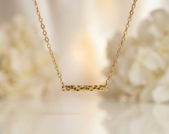 Gold Bar Necklace, Dainty 14K Gold Filled Bar Necklace, Minimalist Gold Choker Necklace, Delicate Layering Jewelry Gift for Her