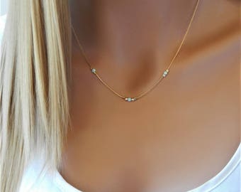 Opal Necklace, Opal Choker, Silver Opal Necklace, Gold Opal Jewelry, Minimal Dainty Necklace, October Birthstone, 3 Stone Gemstones