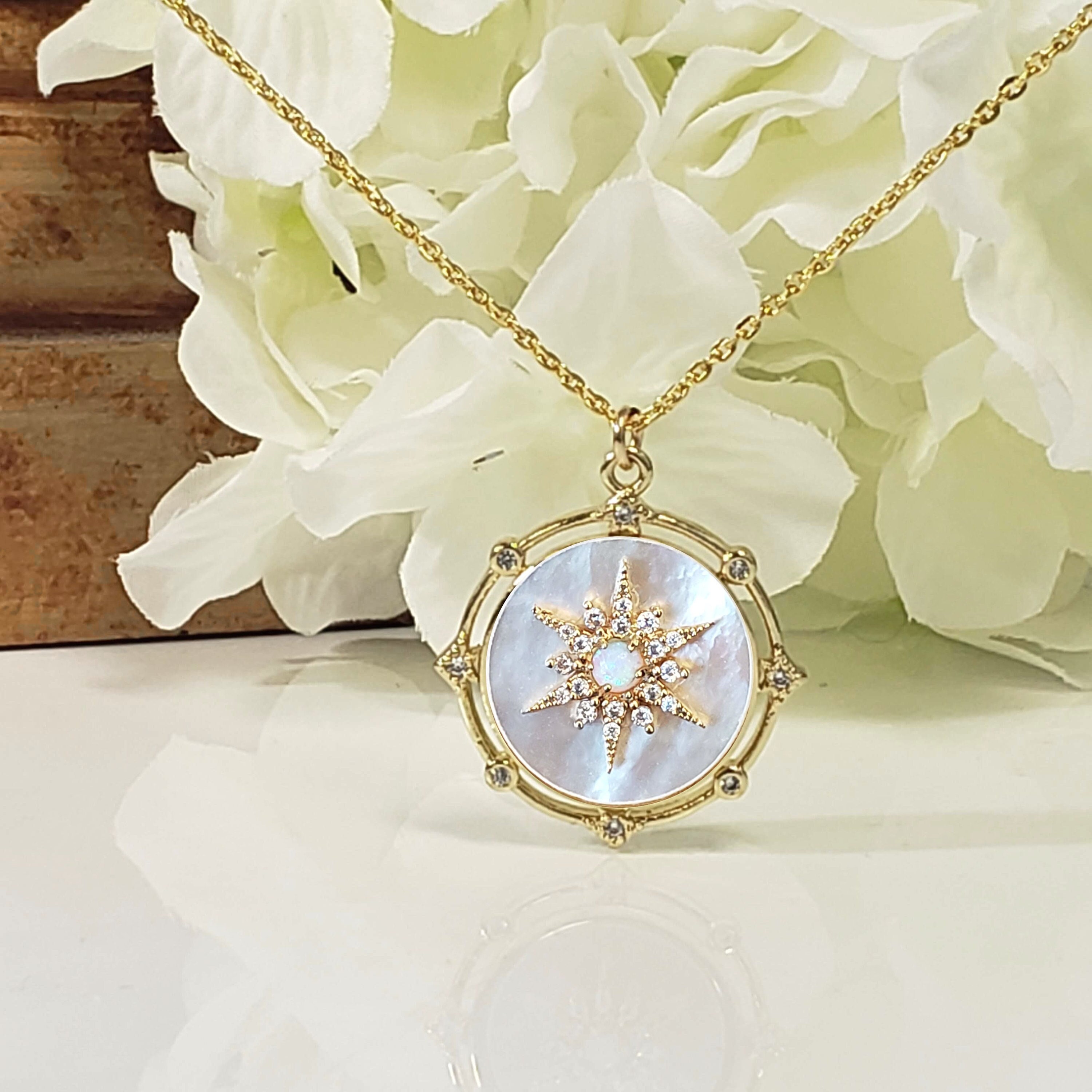 ★HARANG★ HR 68N_Mother of Pearl Sun Carved Necklace Sun & Moon - Mother of Pearl Necklace - – Higherchakra