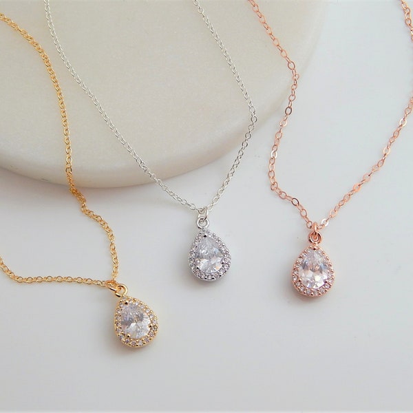 CZ Diamond Necklace, Crystal Wedding Necklace, Bridesmaid Thank You Gift, Wedding Jewelry, Bridal Gift,  Prom Necklace, Special Event