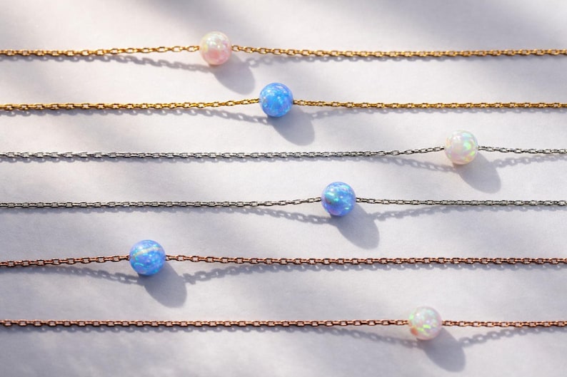 Dainty Opal Necklace 14K Gold Filled, October Birthstone Necklace, Minimalist Opal Jewelry, Gift for Her Gold Necklace image 7